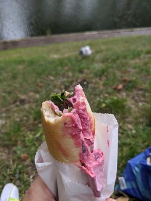 Beetroot houmous baguette at Truly Scrumptious in Hythe