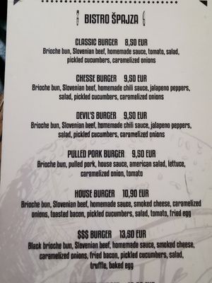 Menu 1/2 at Bistro Špajza in Lesce