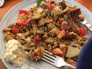 the Vegan Samos plate - absolutely delicious!  at Voula's Greek Sweets in Rochester