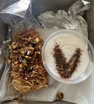 Kataifi and Rizogalo (Rice Pudding)  at Voula's Greek Sweets in Rochester