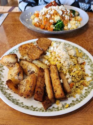 Tofu Scramble with Vegan Marinated Chick'n add on at Voula's Greek Sweets in Rochester
