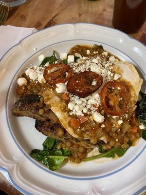 Mt Olympus plate with over hard egg.   at Voula's Greek Sweets in Rochester