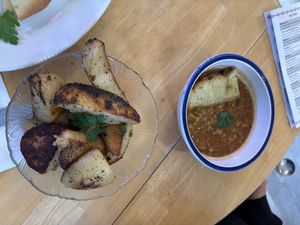 Lentils, lemon potatoes  at Voula's Greek Sweets in Rochester