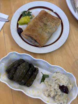 Spanakopita, warm grape leaves  at Voula's Greek Sweets in Rochester