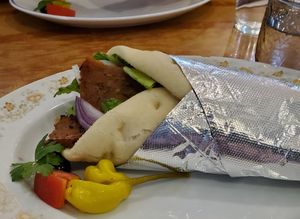 Seitan gyro...delish! at Voula's Greek Sweets in Rochester