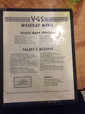 Weekday menu at Voula's Greek Sweets in Rochester