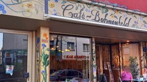 outside at Cafe Bohnenfeld in Cologne
