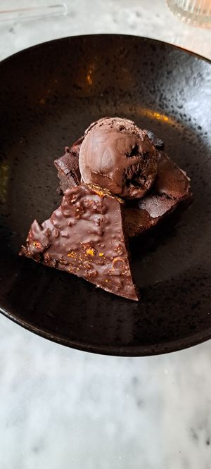Plant based chocolate brownie at The Alchemist in Glasgow