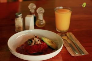 DESAYUNO 
Huevos Rancheros at La Hoja Verde in Tulum