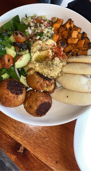 Falafel platter  at La Hoja Verde in Tulum