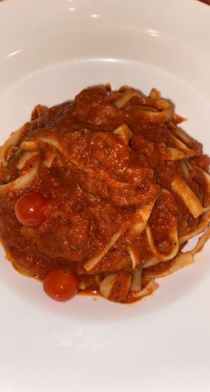 Fettuccini with the worlds best tomato sauce!! at La Hoja Verde in Tulum