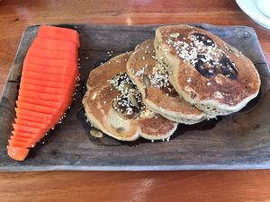Oat pancakes  at La Hoja Verde in Tulum