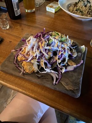Cauliflower tacos (way too much cabbage!)  at La Hoja Verde in Tulum