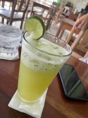 Cucumber mint agua fresca  at La Hoja Verde in Tulum