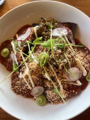 chilaquiles   at La Hoja Verde in Tulum