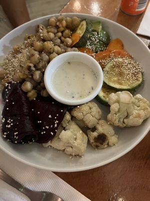 Roasted veggie bowl with quinoa   at La Hoja Verde in Tulum