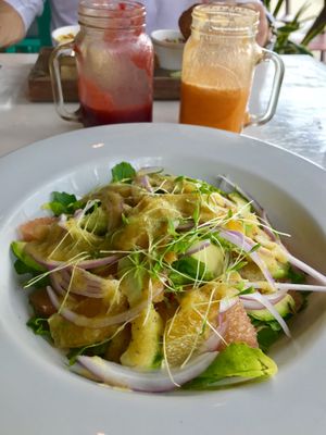 Salad with citrus fruits  at La Hoja Verde in Tulum