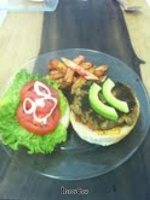 Veggie burger Pachelle, Totally vegan option, just like all of the menu.  at La Hoja Verde in Tulum