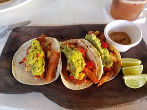 Vegan al pastor tacos at La Hoja Verde in Tulum