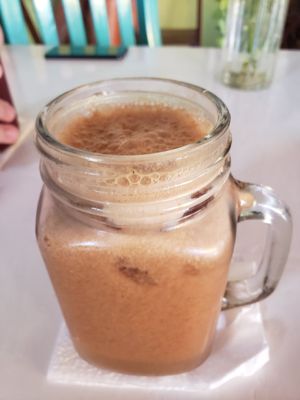 Cinnamon tamarind juice at La Hoja Verde in Tulum