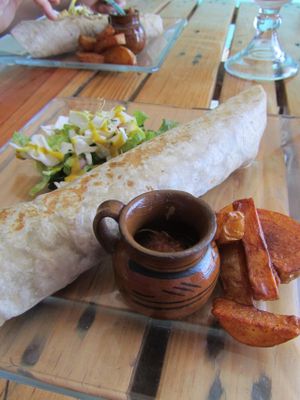 Vegan burritos with AMAZINGLY good fries!!! at La Hoja Verde in Tulum