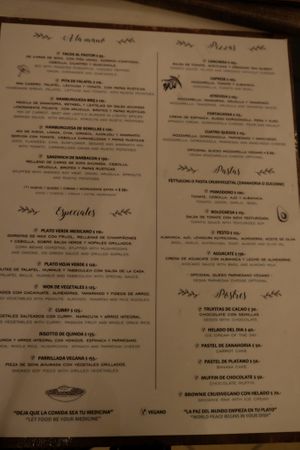Menu at La Hoja Verde in Tulum