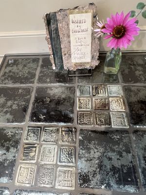 Table and poetry book  at Dancing Lion Chocolate in Manchester