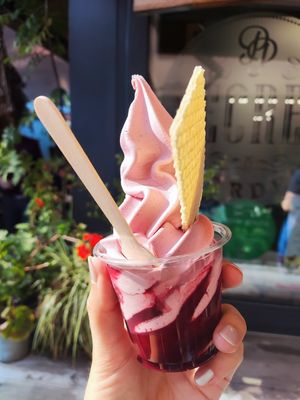 Blackberry icecream at The Secret Garden Cafe in Cardiff