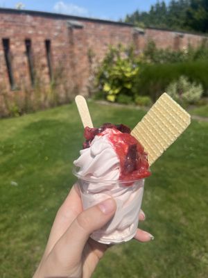 Bayleaf and stewed plums ice cream   at The Secret Garden Cafe in Cardiff