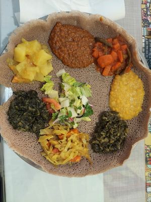 Vegan combo platter at Abyssinia Ethopian Restaurant in Indianapolis