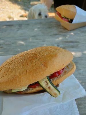 Sandwich with vegetables and olives at Il Solengo Street Food in Fiastra
