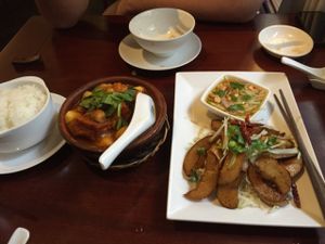 potato dish and oyster mushrooms with apple sauce  at Hum Vegetarian - District 3 in Ho Chi Minh City
