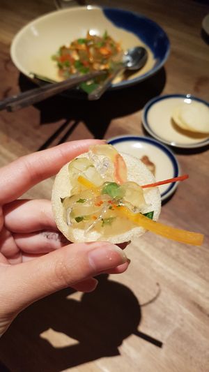 Aloe vera salad on vegan krabby chip at Hum Vegetarian - District 3 in Ho Chi Minh City