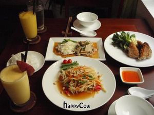 Delicious lunch dishes at Hum Restaurant Ho Chi Minh City March 2013, with Mango and Passionfruit smoothies. at Hum Vegetarian - District 3 in Ho Chi Minh City