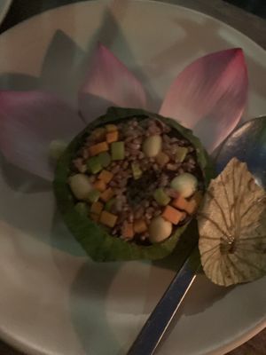 Brown rice in lotus leaf (needs a soup / something moist ordered alongside)  at Hum Vegetarian - District 3 in Ho Chi Minh City
