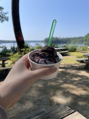 Blueberry vegan ice cream and chocolate shell  at Bresca & the Honey Bee in New Gloucester