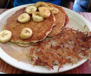 Koo-Koo Banana Pancakes w/ hash browns at Bragg's Factory Diner in Phoenix