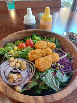 Chicken poke bowl with 2 dressings at Vegan Kitchen - 비건 키친 in Seoul