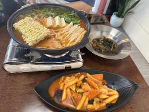 Army stew was awesome but toppoki was too spicy for us  at Vegan Kitchen - 비건 키친 in Seoul