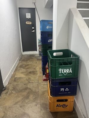 Bathroom down hallway  at Vegan Kitchen - 비건 키친 in Seoul