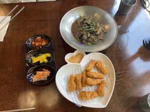 “Chkn” nuggets and japchae  at Vegan Kitchen - 비건 키친 in Seoul