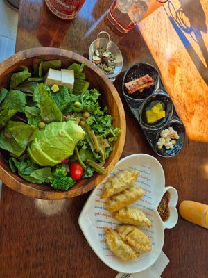 Fresh salad and mandu at Vegan Kitchen - 비건 키친 in Seoul