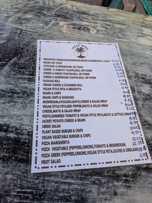 Vegan menu at Palm Tree   in Zakynthos