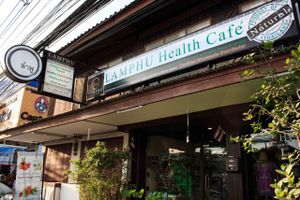 In front of the shop at Samui Health Shop by Lamphu in Koh Samui