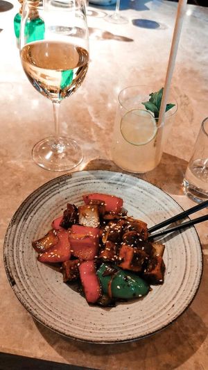 Stir fried vegetables and tofu. Served with rice. 5-course vegan tasting menu. at Berns Asiatiska in Stockholm