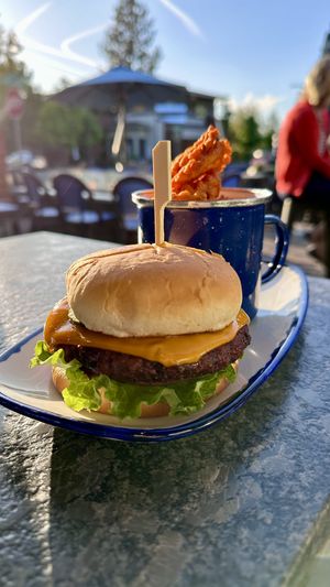 Vegan Sweet Potato Burger with added vegan Gouda   at Mountain Burger  in Bend