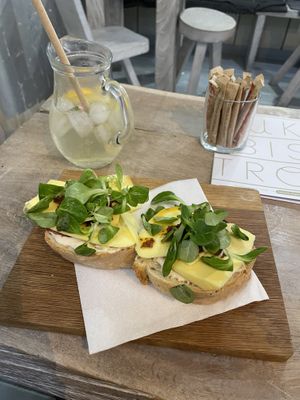 Bred with vegan cream cheese and vegan slice cheese  at Kuk Bistro in Mikulov