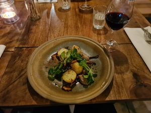 Vegan chestnut cream with chanterelles and potatoes   at Sauvage in Malmo