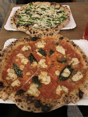 Zucchini Pizza and cashew mozzarella pizza  at Planty Pizza in Vienna