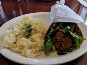 Falafel sandwich with lemon rice at Cafe Med in South Salt Lake